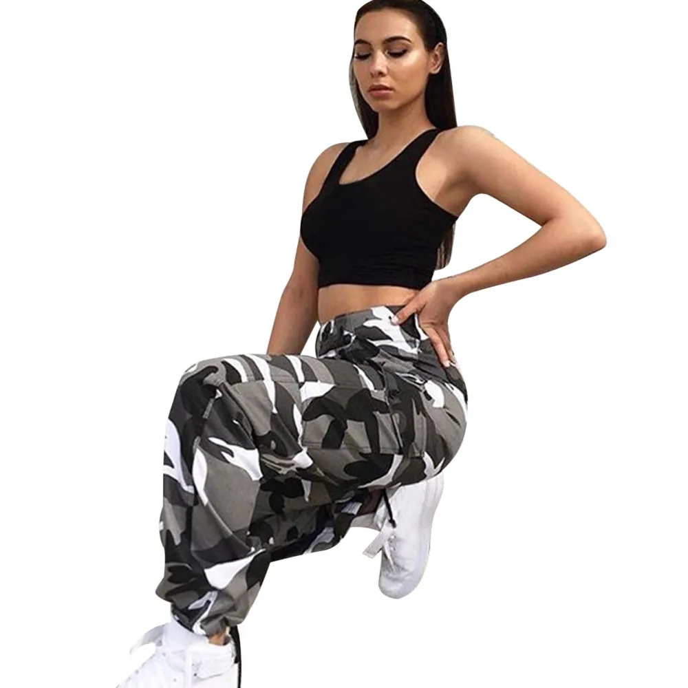 2019 fashion trend new high-quality hot women models Women Sports Camo Cargo Pants Outdoor Casual Camouflage Trousers Jeans | Женская