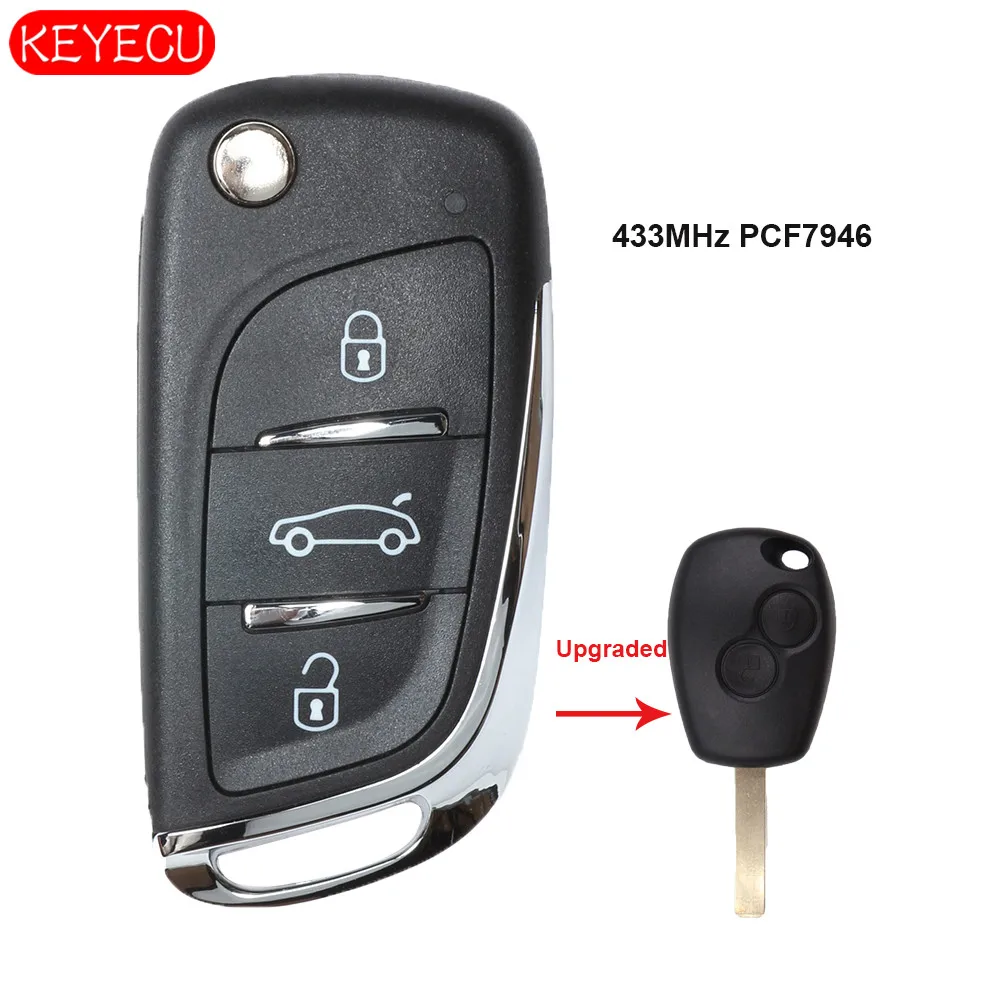 

Keyecu Upgraded Flip Remote Car Key Fob 2 Button 433MHz PCF7946 Chip for Renault Clio Kangoo Master Modus 2006-2010 VA2