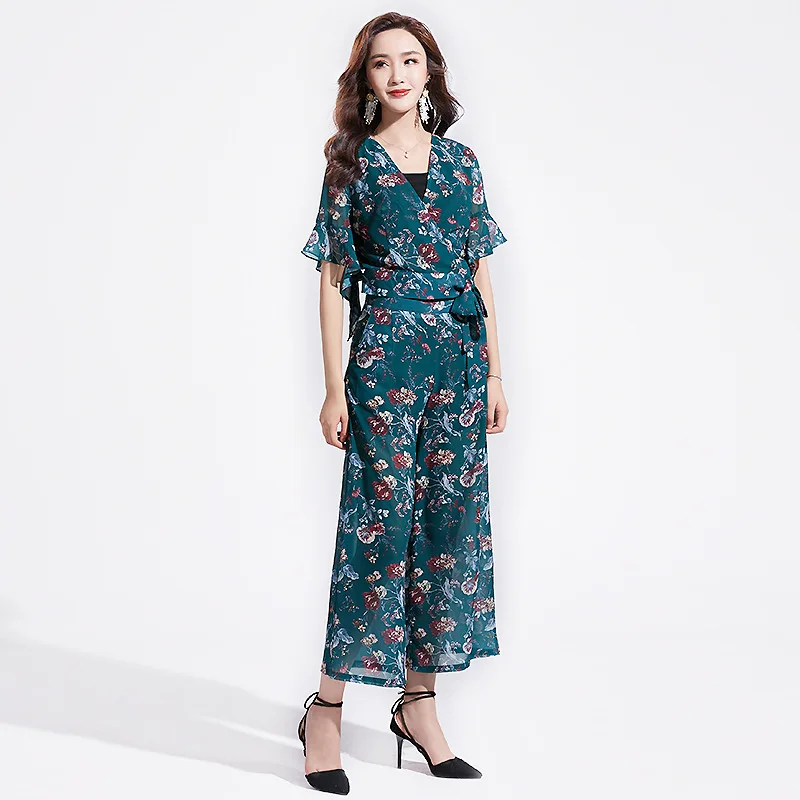 2019 белая блузка рубашка и широкие штаны комплект мода шифон костюм из двух частей