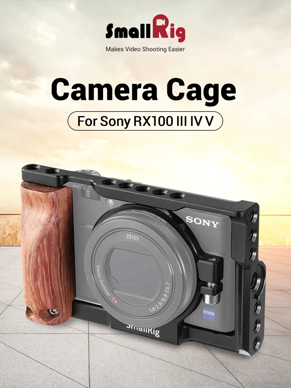 Клетка для камеры SmallRig RX100 с деревянной боковой ручкой для sony RX100 M3/M4/M5/M5A DSLR Cage+ Handgrip Kit-2105
