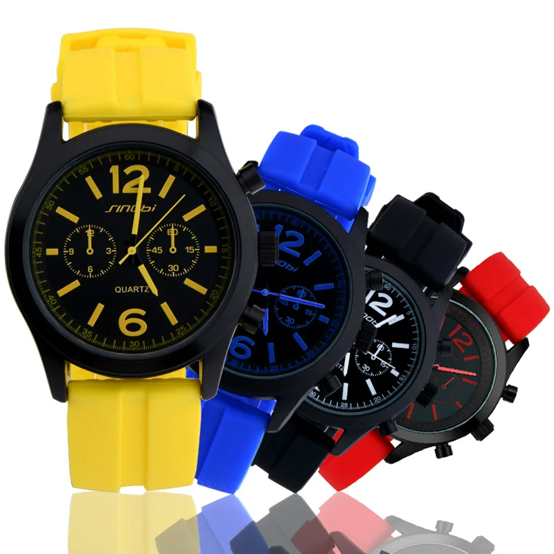 

SINOBI Fashion Hot Sale Sports Women's Wrist Watches Waterproof Silicone Watchband Ladies Geneva Quartz Clock reloj mujer