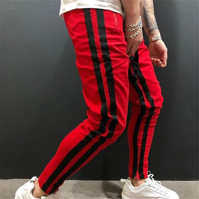 

GYMOHYEAH Men Track Pants NEW Fashion Hip Hop Fitness Streetwear Trousers Striped Drawstring Joggers Sweatpants Pantalon Homme