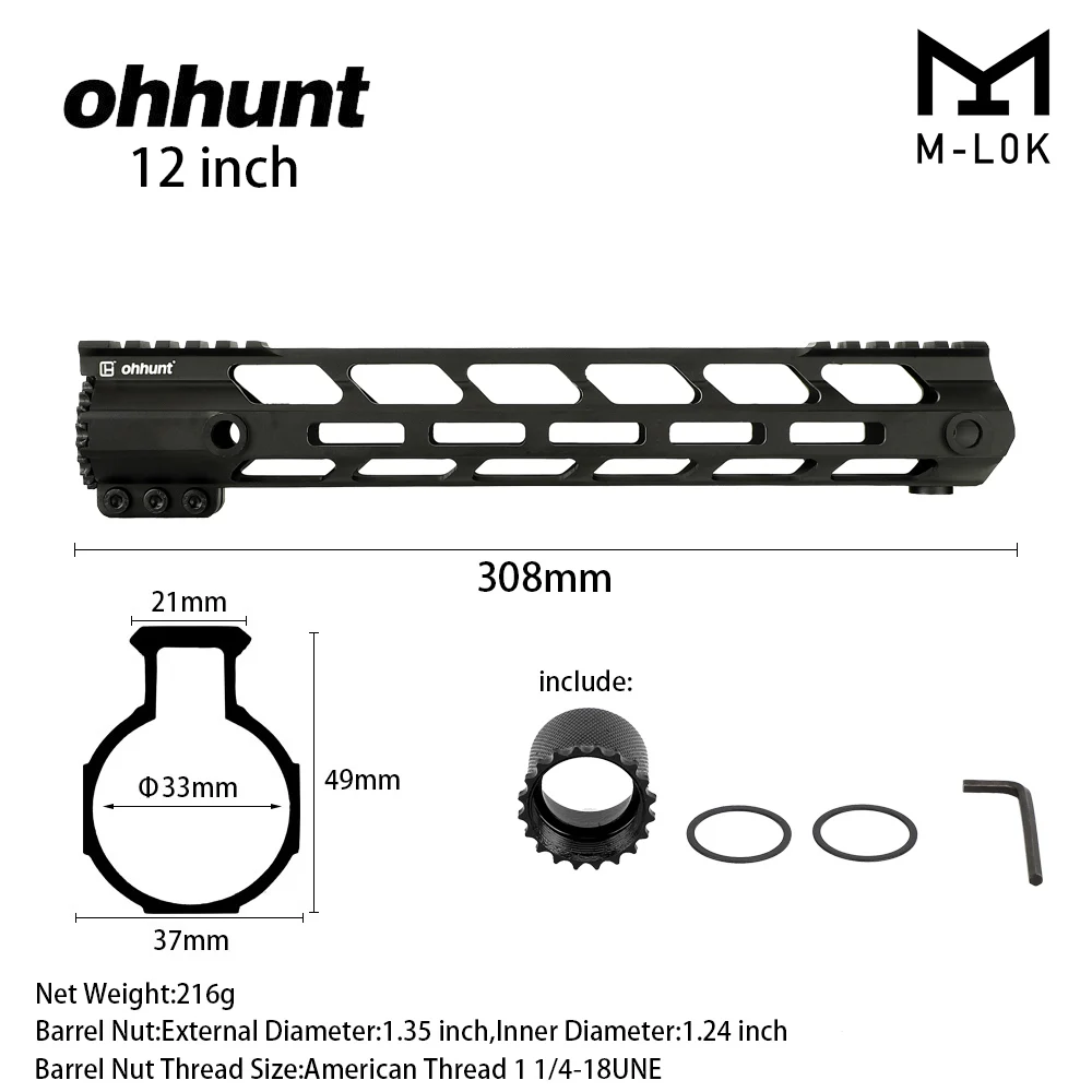 Ohhunt Тактический M-LOK поручень " 9" 1" 12" 13," 15" M LOK бесплатно поплавок ручной предохранитель Picatinny Weaver крепление стальной ствол гайка - Цвет: 12 Inch