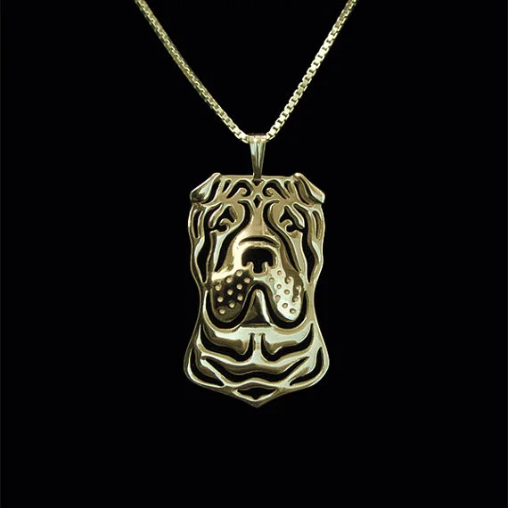 Trendy personalized Chinese Shar Pei pendant necklace women gold silver plated statement men | Украшения и аксессуары