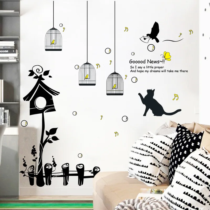 Наклейки на стену для кошек и птиц виниловые DIY креативные наклейки гостиной