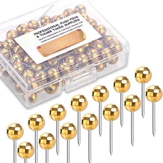 

Map Tacks 1/4-Inch Metallic Golden Color Diamond Beads Head Marking Push Pins,100-count (Golden)