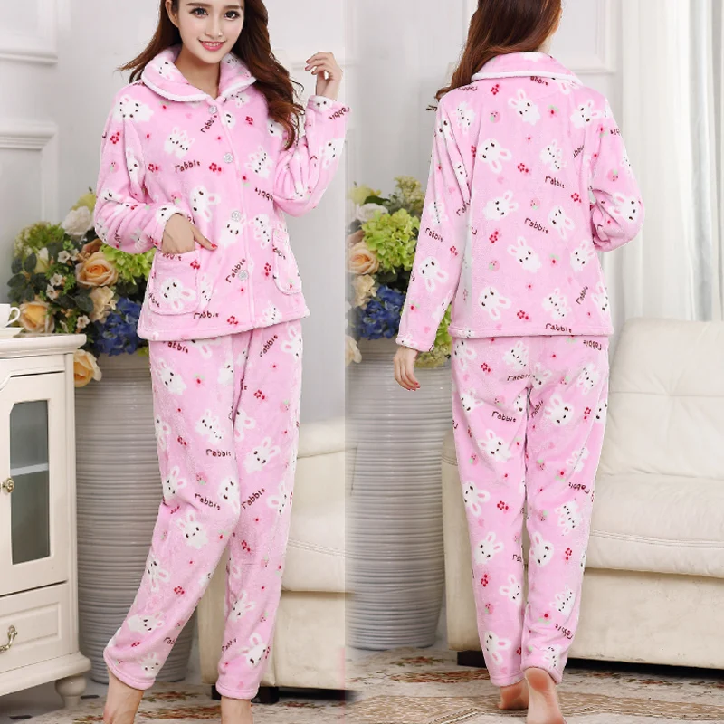 Новый Для женщин Пижама из кораллового флиса длинные плюс Размеры пижамы большой