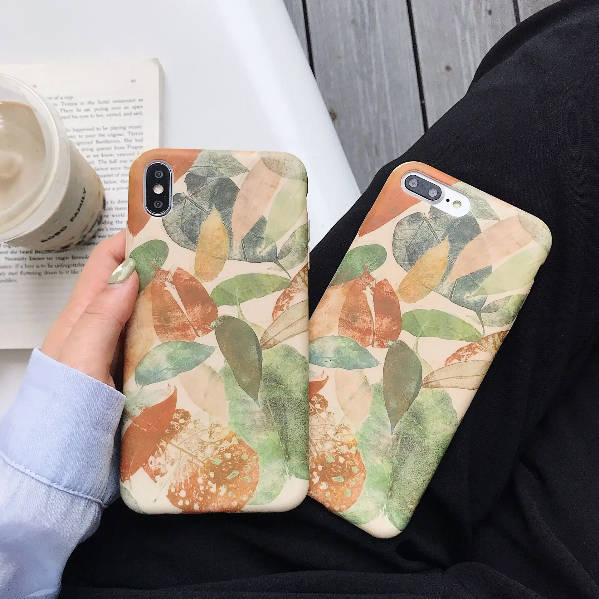 Retro Art Illustration Leaf Korean Phone Case For iPhone 7 Puls 6 6S 8 Liquid Silicone Soft X Xr XsMax |