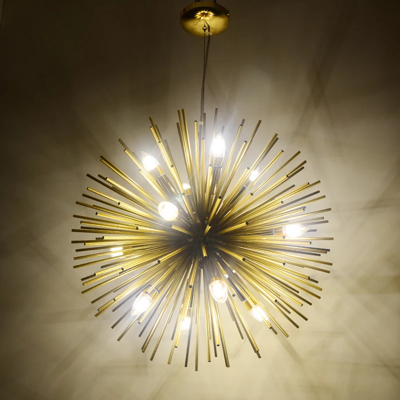 Post-oro moderno bola candelabro iluminación geométrica sala de estar restaurante Spark Ball Bar lámpara de hierro