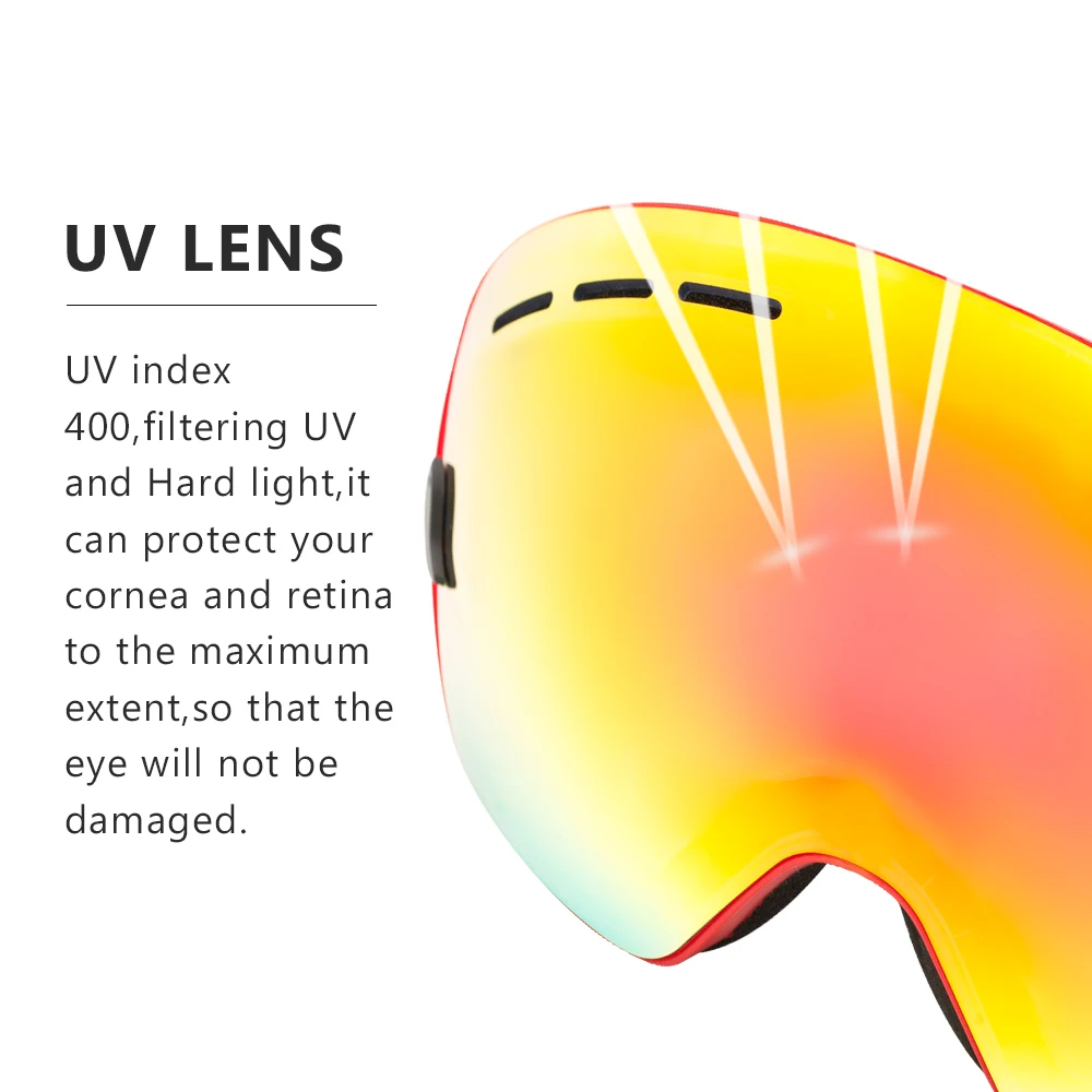 Мужские и женские лыжные очки BLUERISE незапотевающие UV400 с двойной линзой для