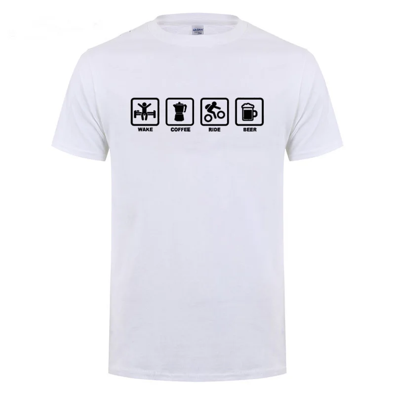 Wake Coffee Ride Beer Bicycle T-Shirt Funny Birthday Gift For Men Dad Father Husband Summer Short Sleeve O Neck Cotton T Shirt | Мужская