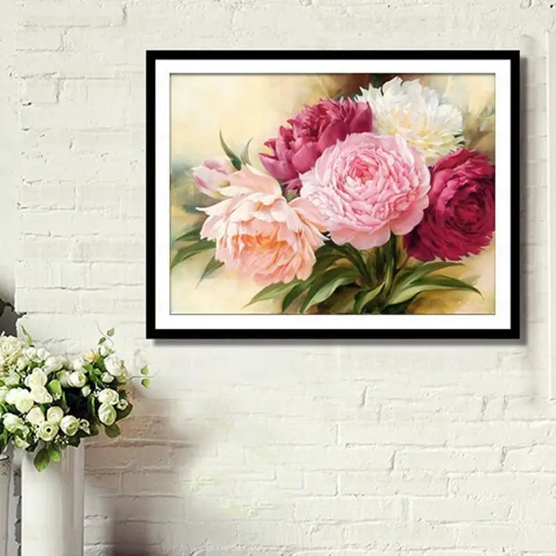 Diamonds Embroidery Handmade needlework Round Diamond Cross Stitch Kits Peony Flower Painting | Дом и сад