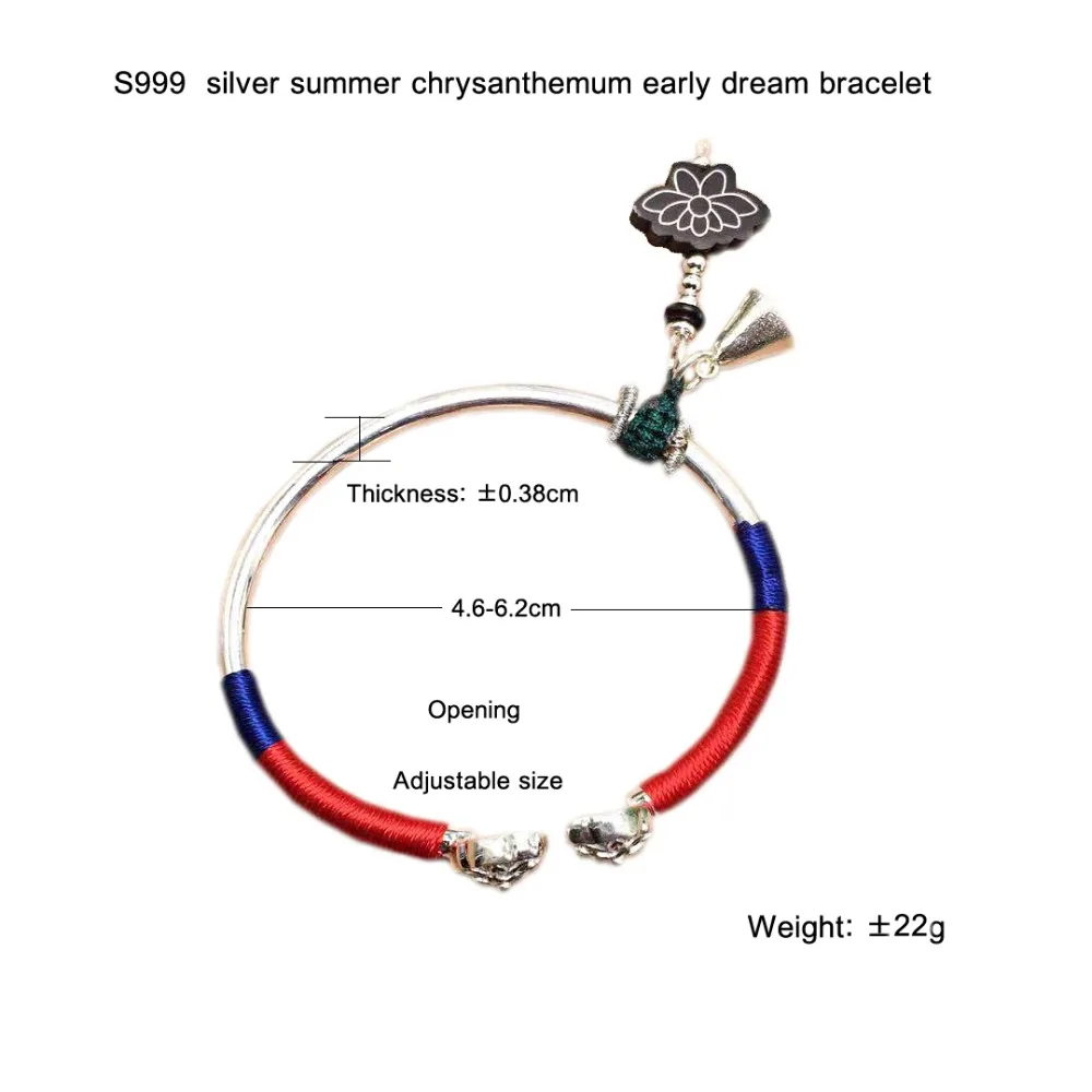 

S999 silver bell wood pendant DIY binding rope artistic ethnic style opening women retro silver ornaments bracelet
