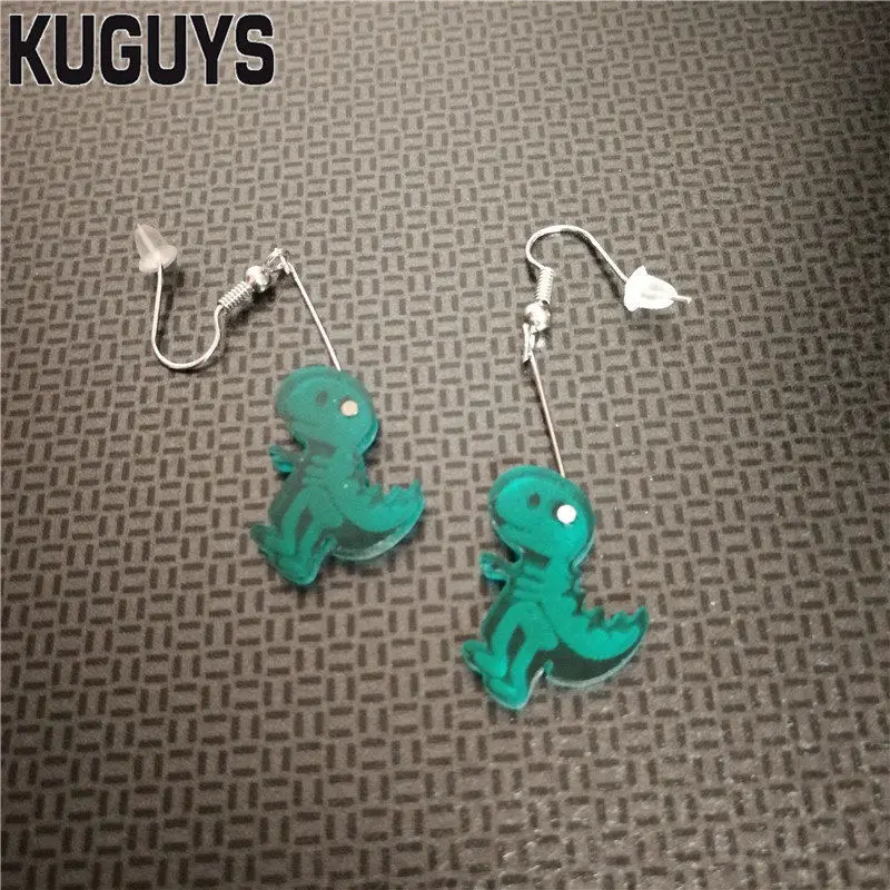 KUGUYS женские интересные висячие серьги милые маленькие с динозавром модные