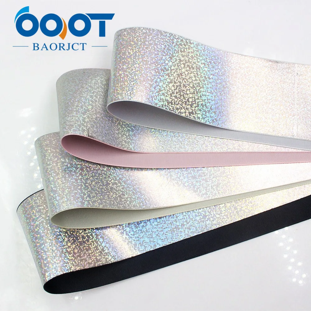 

OOOT BAORJCT 1710093,75mm 5Y high quality laser Silver Grosgrain Ribbon,DIY handmade materials,wedding gift wrap accessories