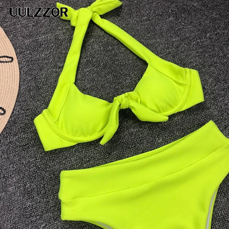 Sexy neon green bikini thong bathing suit Push up swimwear women 2019 new summer High cut swimsuit female bathers swimming wear |