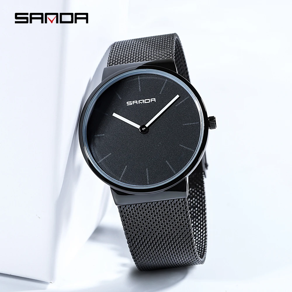 SANDA Brand Luxury Mens Watches Men Fashion Simple Quartz Wristwatches Stainless Steel Mesh Belt Male Watch relogio masculino | Наручные