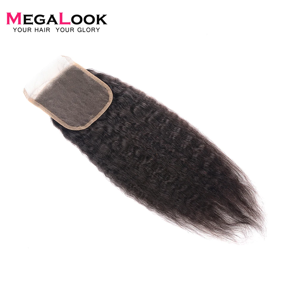Megalook Yaki 4*4 закрытие шнурка 10 22 дюйма бразильские Реми человеческие волосы