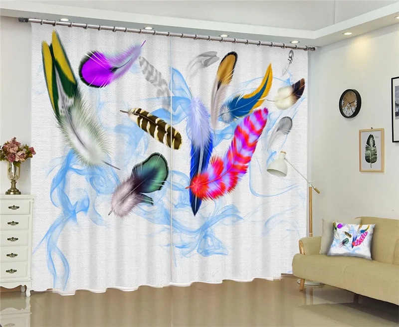 

Feather print Luxury Blackout 3D Window Curtains Living Room office Bedroom Customized size Cortinas Drapes Rideaux pillowcase