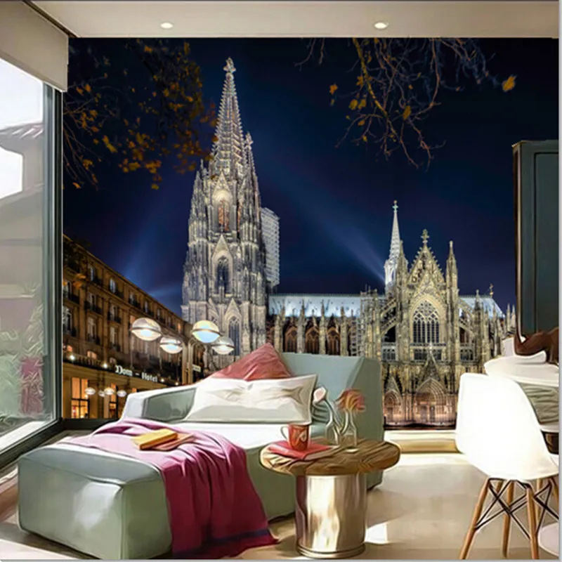 Пользовательские 3D большой росписи эстетический великолепный храм под ночной