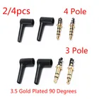 24 шт.лот 90 градусов 3,5 мм разъем для стереогарнитуры 3 4 полюса 3,5 позолоченные черные аудио разъемы переходник соединитель
