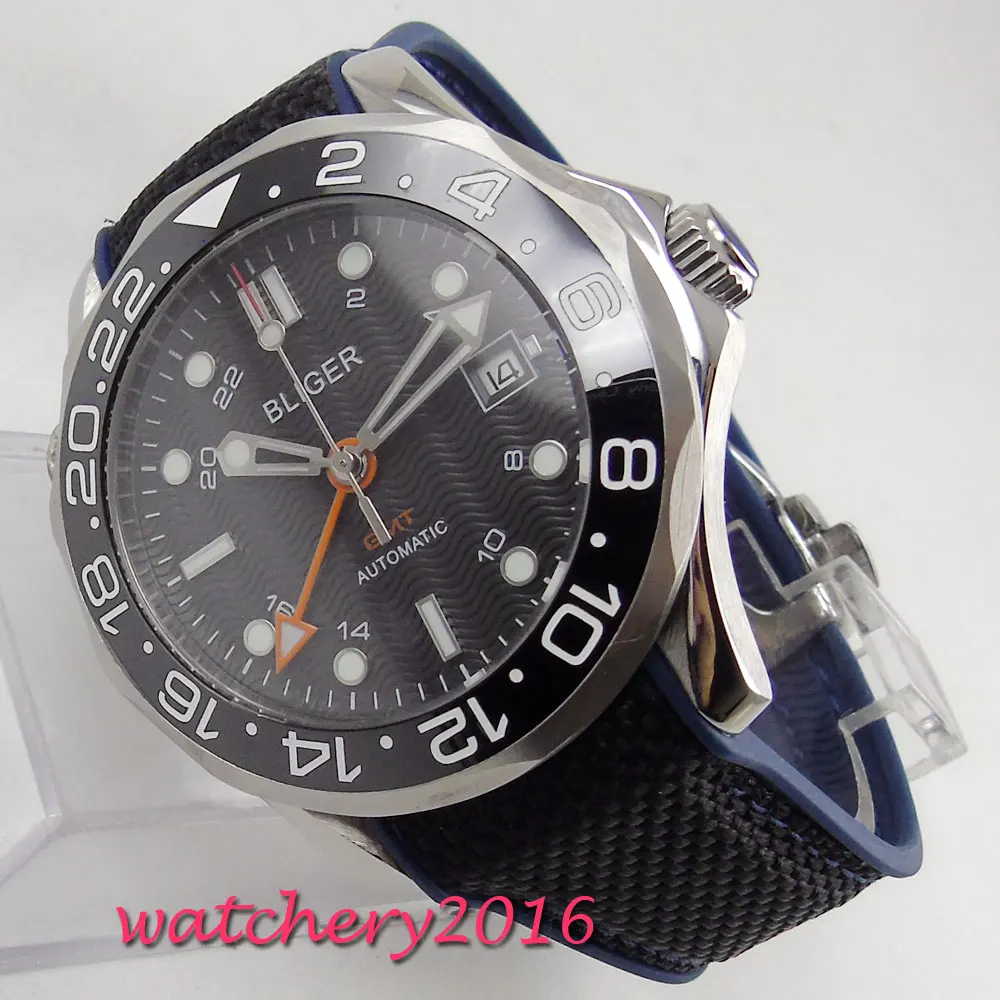 Роскошные мужские часы модные Bliger керамический ободок Механический черный