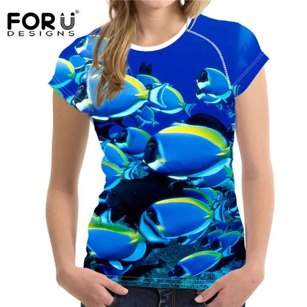 FORUDESIGNS, Брендовая женская футболка, 3D Рисунок дельфина акулы, женские топы, футболки, новинка, женская рубашка, женская футболка - Цвет: w965