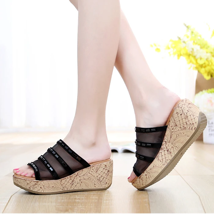 sandals in the summer. The female diamond slope with soft bottom thick soled and slippers a Muffin | Обувь
