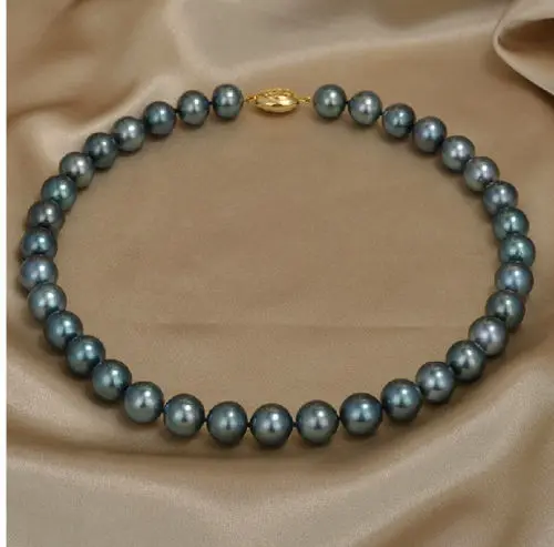 

18"11-12 mm round Tahitian black green pearl necklace