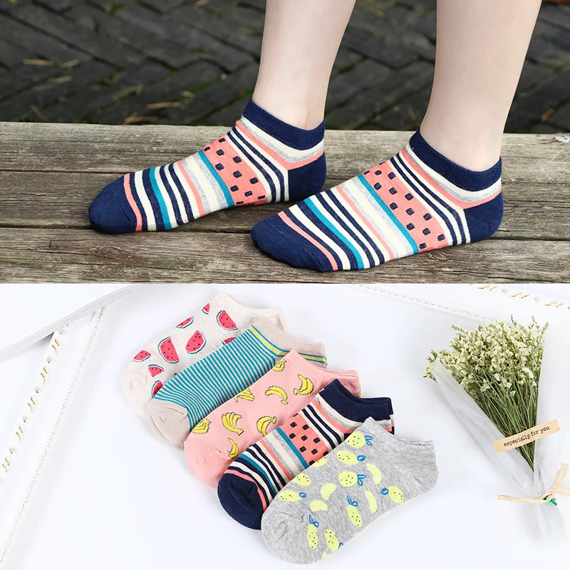 

Colorful fruit Invisible Short Woman Sweat summer comfortable cotton girl women's boat socks ankle low female 1pair=2pcs ws175