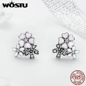 Женские серьги-гвоздики из серебра 925 пробы с цветком вишни