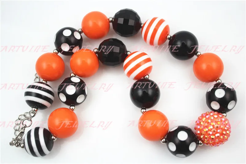 Массивная бусина в горошек для девочек черная и оранжевая жвачка Хэллоуина
