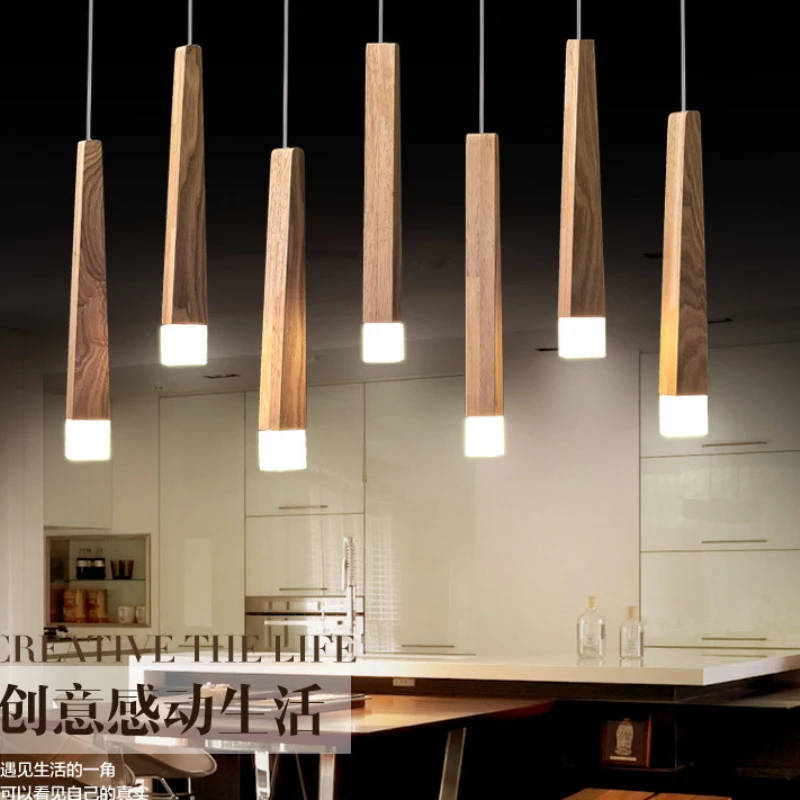 

Solid Wood Modern Led Chandeliers Kitchen Restaurant Hanglamp Japanese Style Wood Pendent Lamp Indoor Lighting Loft Deco
