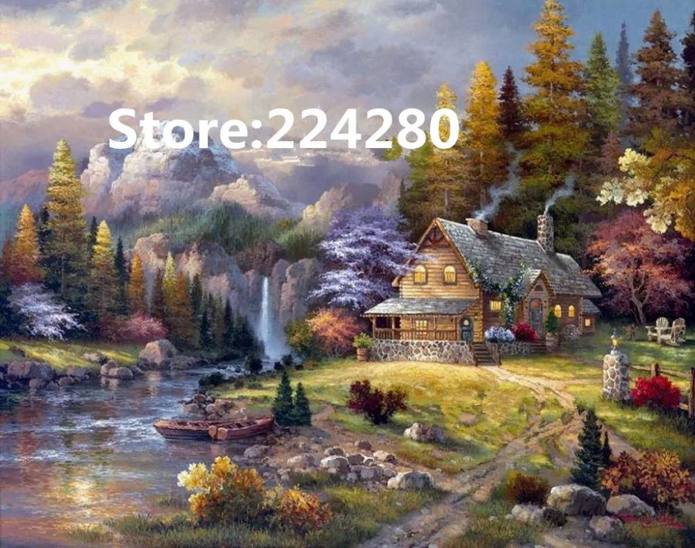 

Needlework,embroidery,DIY 14CT Unprinted Cross stitch kits,Mountain hut scenery counted Cross-Stitching home decor crafts