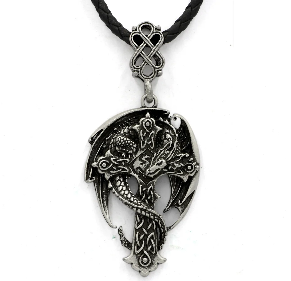Learther Мужская цепочка антикварная кельтский дракон крест|dragon dragon|necklace dragonchain men |