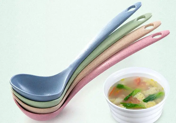 1 шт. кухонная ложка для супа из пшеничной соломы с длинной ручкой зеленая