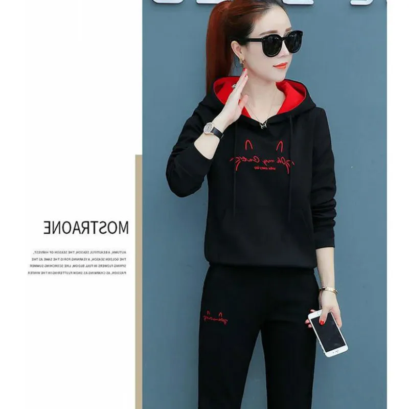 Fashion sports suit female 2 piece set autumn and winter new warm women's student Korean version of the loose two-piece | Женская