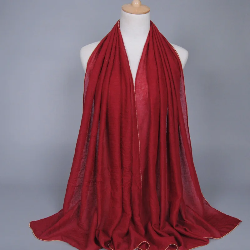 LMLAVEN женский хлопковый шарф с золотыми краями и цепочкой модный платок