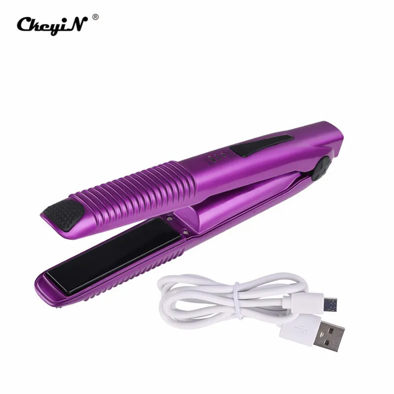 Purple 2 в 1 USB Перезаряжаемый выпрямитель для волос, беспроводной портативный прямой выпрямитель для волос, Плойка для путешествий - Цвет: Purple