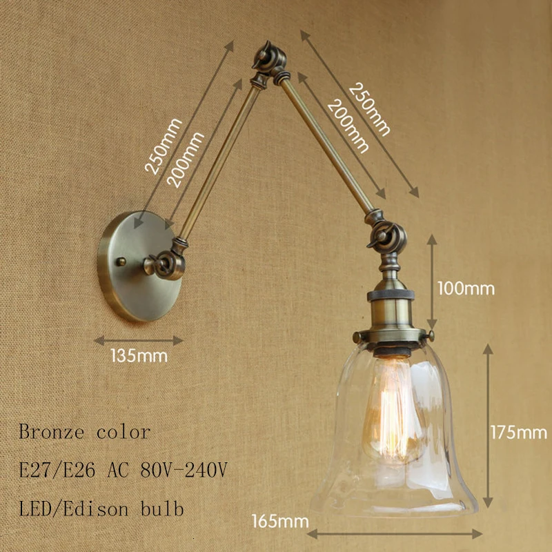 Современный винтажный настенный светильник лофта промышленный прозрачный