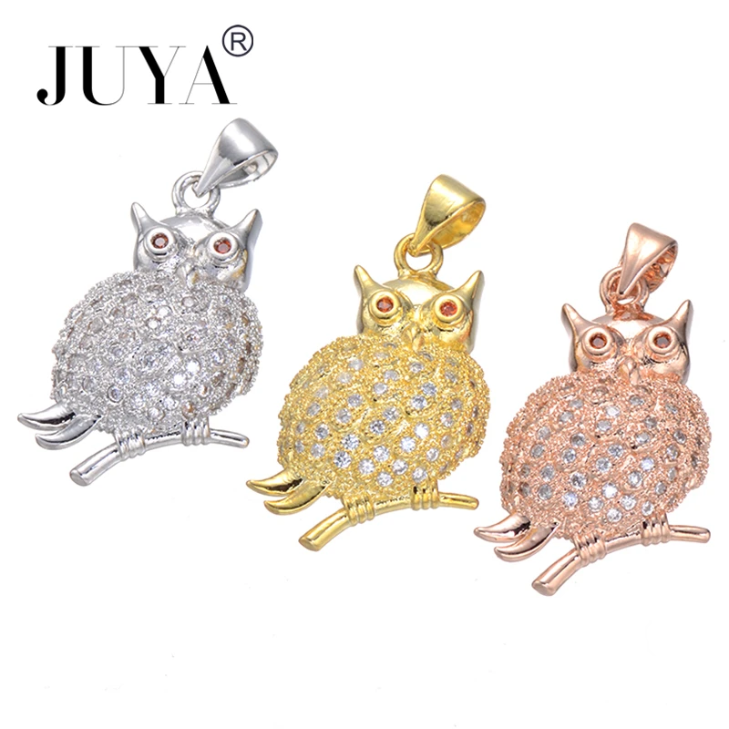 

JUYA Copper Classic Owl Fish Bird Animal Necklace Pendants Cubic Zirconia Mosaic Charm Pendant Accessories For Jewelry Making