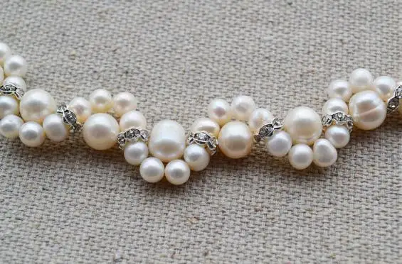 Handmade Real Pearl Jewellery 16 inches 5-8mm White Freshwater Necklace Flower Girl's Rhinetone | Украшения и аксессуары