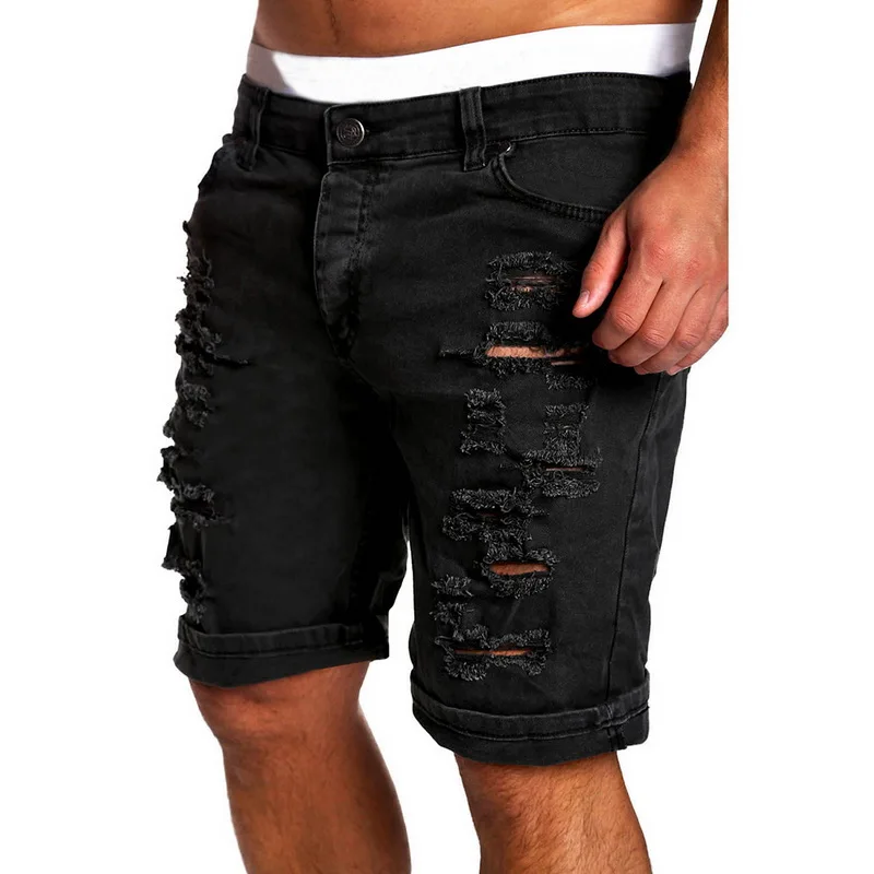 HEFLASHOR/Новые летние мужские рваные шорты джинсы хлопковые растягивающиеся