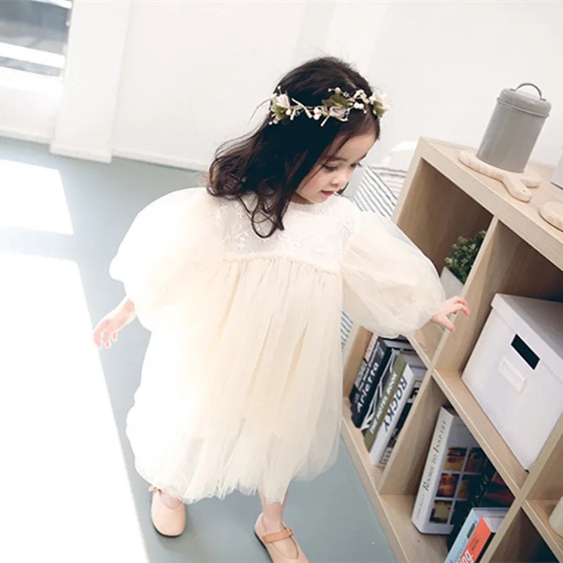 

2021 Spring New Arrival Baby Dress Lace Mesh Tutu Dress Princess Costume Ball Gown Long Sleeve Girl Wedding Party Dress Outfits