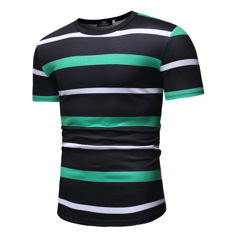 Летняя мужская футболка в полоску контрастного цвета Классическая Повседневная