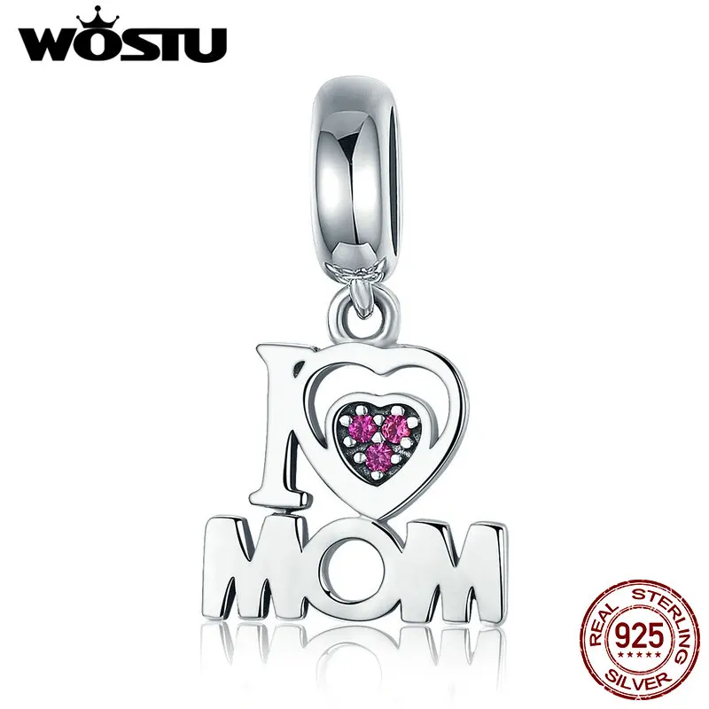 WOSTU Аутентичные 925 пробы серебряные подвески с надписью i Love Mom оригинальные