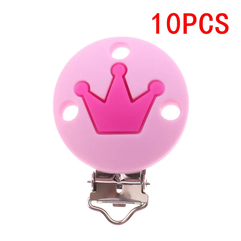 C-Pale Pink-Violet 10 шт. Силиконовый круглый зубопрорезыватель с короной в форме звезды без бисфенола, держатель на цепочке для соски, Прорезыватель для зубов, жевательные украшения для кормления - Цвет: C-Pale Pink-Violet