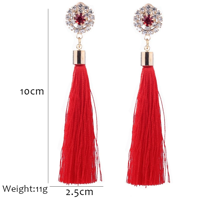 

Trendy Bohemian Crystal Tassel Earrings Black Gray Blue Red Silk Fabric Long Drop Dangle Tassel Earrings For Women Jewelry 2018