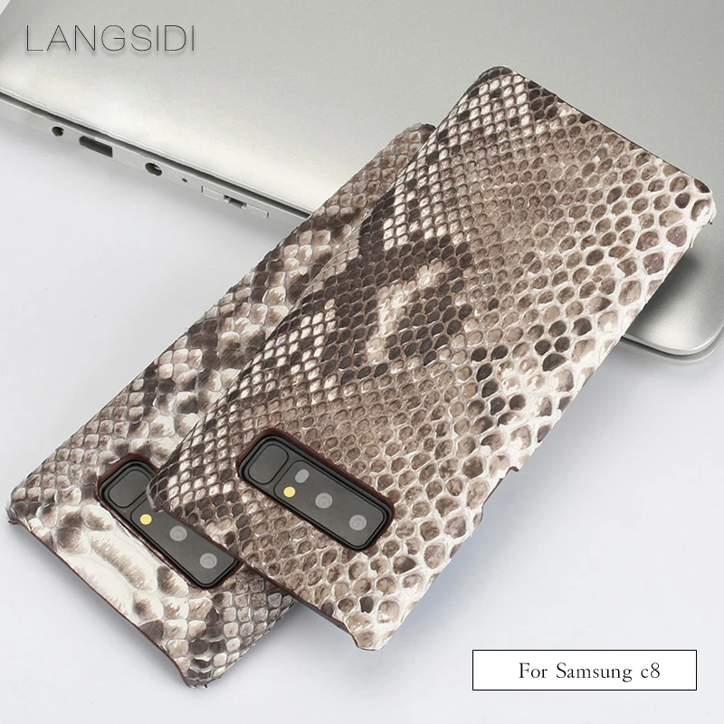 

Luxury For Samsung Galaxy C8 case luxury handmade real python skin case cover Genuine Leather phone case