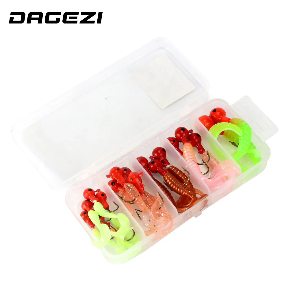 

DAGEZI 18 шт./компл. мягкие блесны для рыбалки с коробкой морская Мягкая приманка для окуня джиг головная Мягкая приманка хвосты искусственные черви приманки рыболовные снасти
